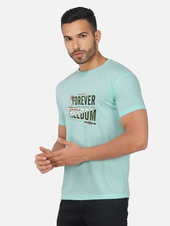 light blue typography chest print t-shirt - 20492813 -  Standard Image - 1