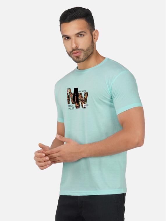 light blue typography chest print t-shirt - 20492816 - Standard Image - 1
