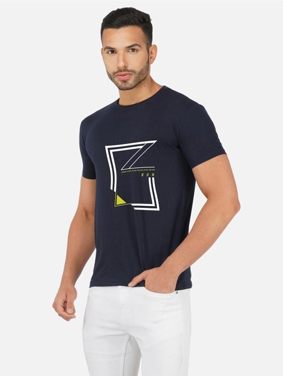 navy blue typography front print t-shirt - 20492817 - Standard Image - 1