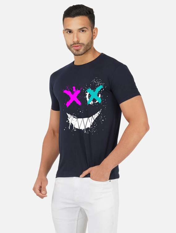 navy blue graphic front print t-shirt - 20492821 -  Standard Image - 1