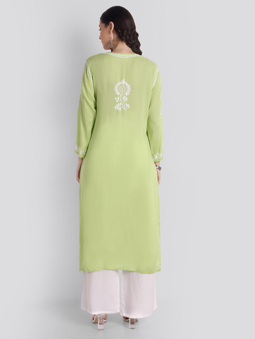 pastel green long sleeve chikankari kurta - 20494985 - Standard Image - 4