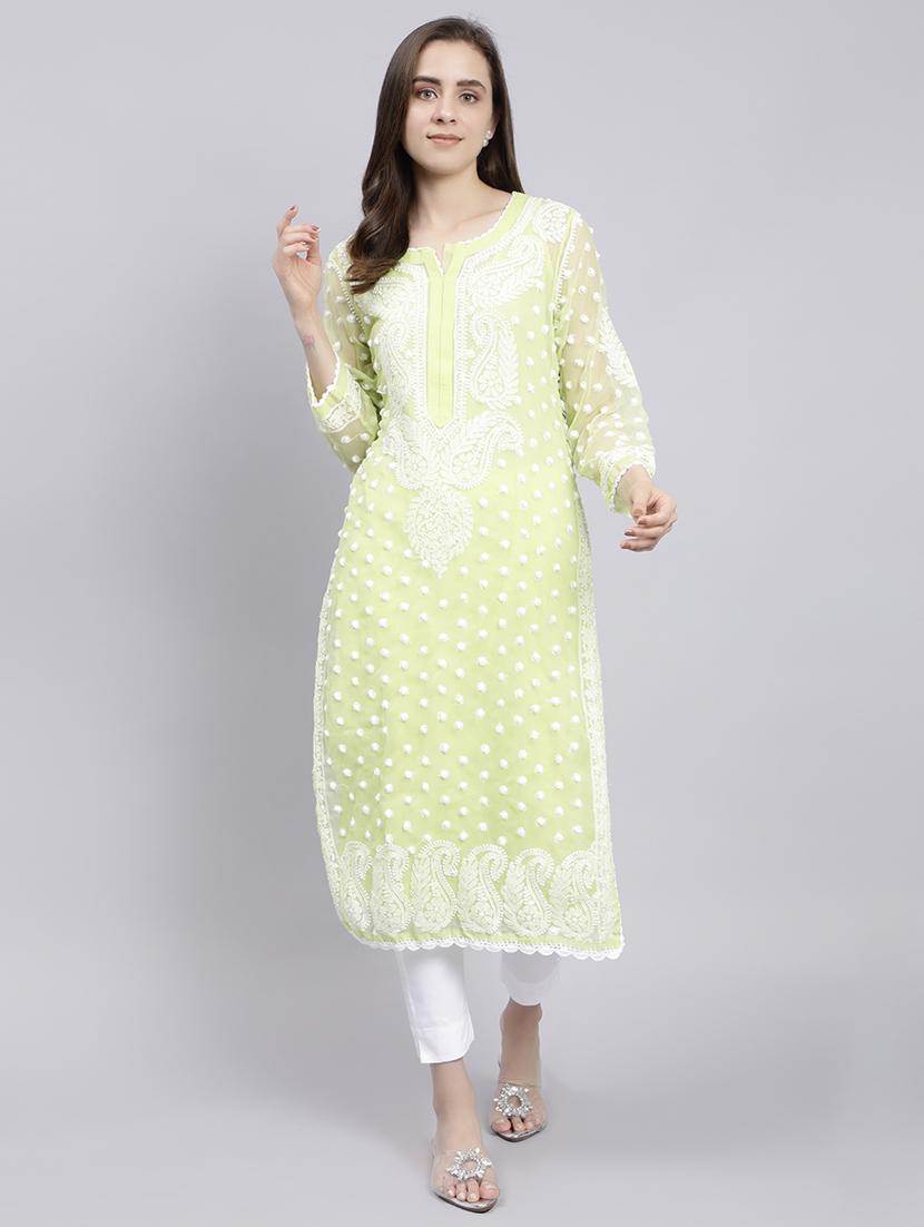 pastel green three quarter sleeve chikankari kurta - 20495003 - Standard Image - 1