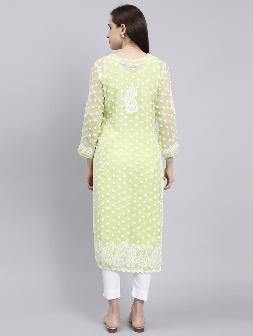 pastel green three quarter sleeve chikankari kurta - 20495003 - Standard Image - 4
