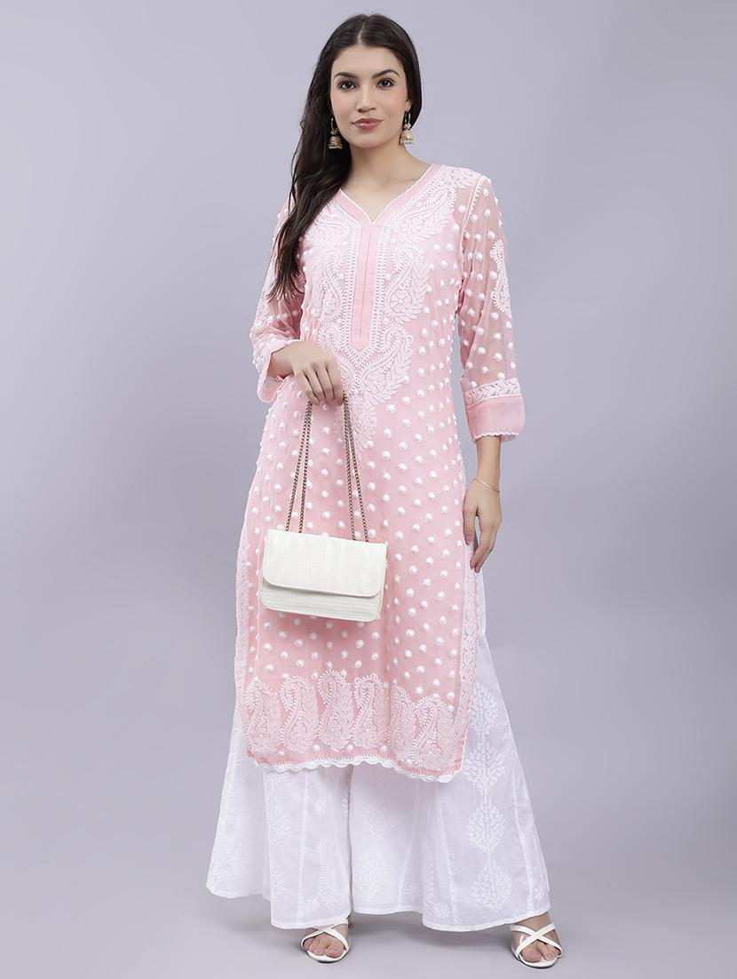 rosewater long sleeve chikankari kurta - 20495009 - Standard Image - 1