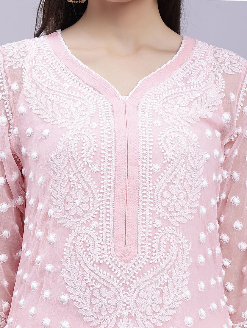 rosewater long sleeve chikankari kurta - 20495009 - Standard Image - 6