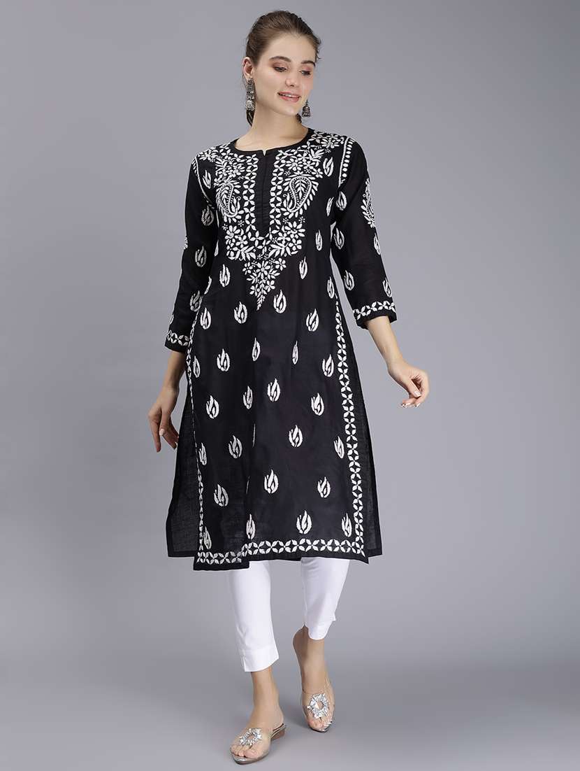 black long sleeve chikankari kurta