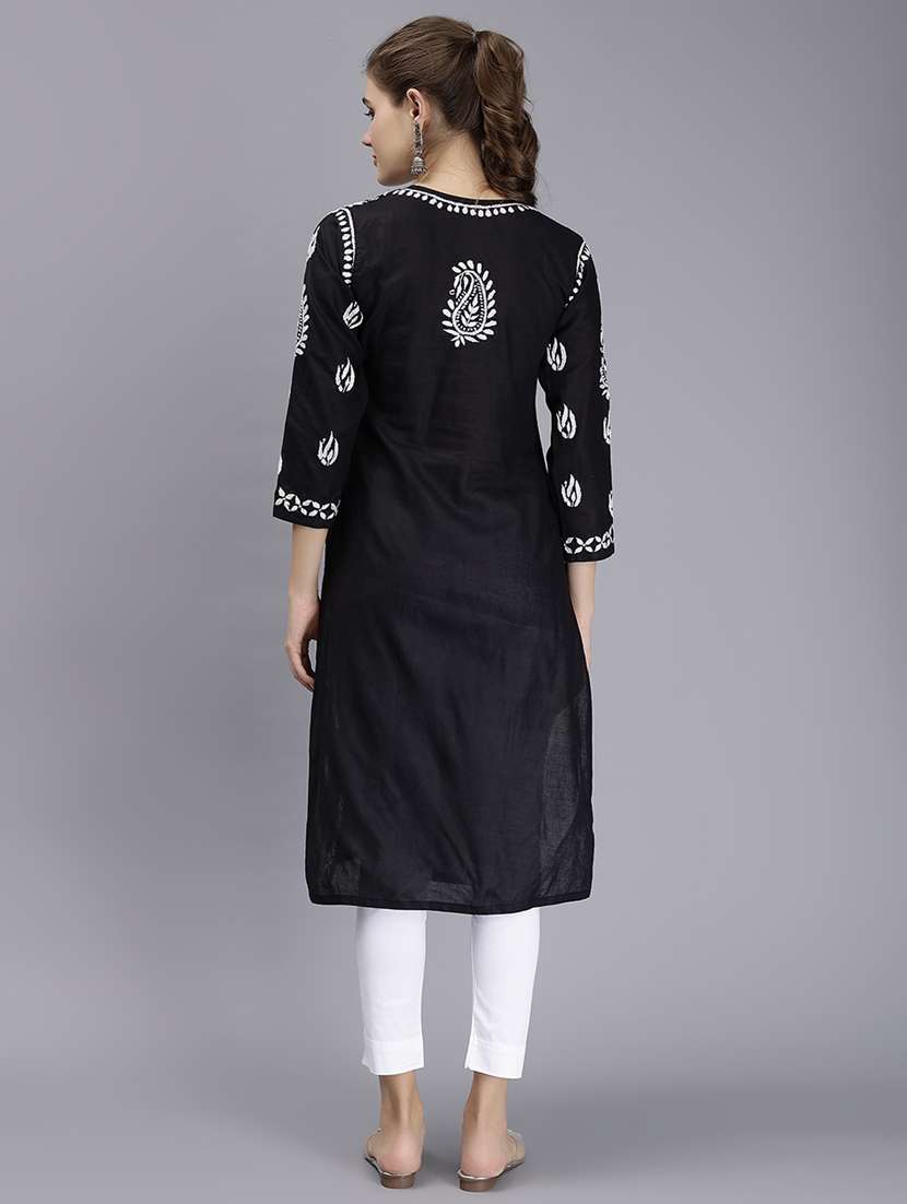 black long sleeve chikankari kurta - 20495018 - Standard Image - 4