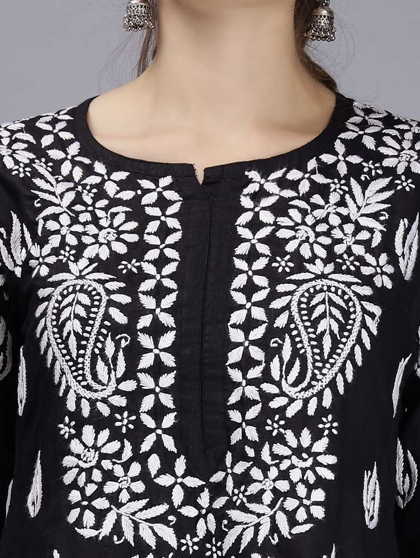 black long sleeve chikankari kurta - 20495018 - Standard Image - 6