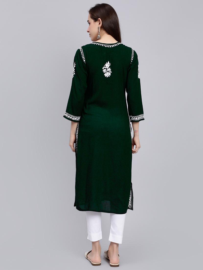 green long sleeve chikankari kurta - 20495019 - Standard Image - 4