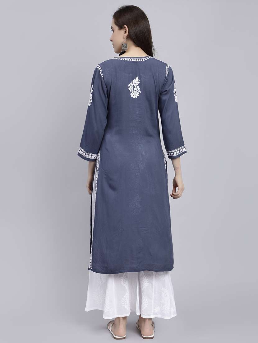 grey long sleeve chikankari kurta - 20495020 - Standard Image - 4