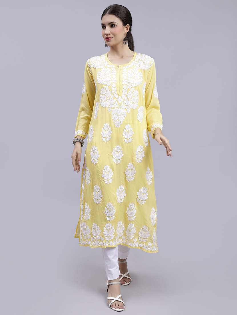 women chikankari straight kurta - 20495029 -  Standard Image - 1