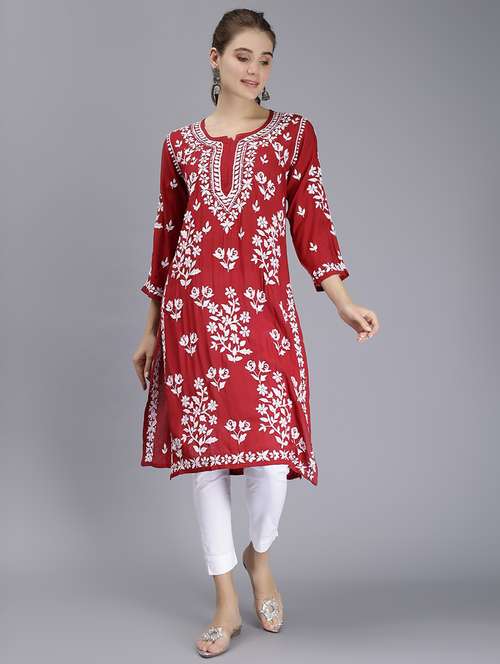 women chikankari straight kurta - 20495032 -  Standard Image - 0