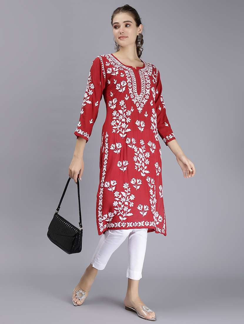 women chikankari straight kurta - 20495032 -  Standard Image - 1