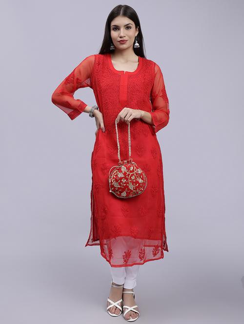women chikankari straight kurta - 20495048 - Standard Image - 0