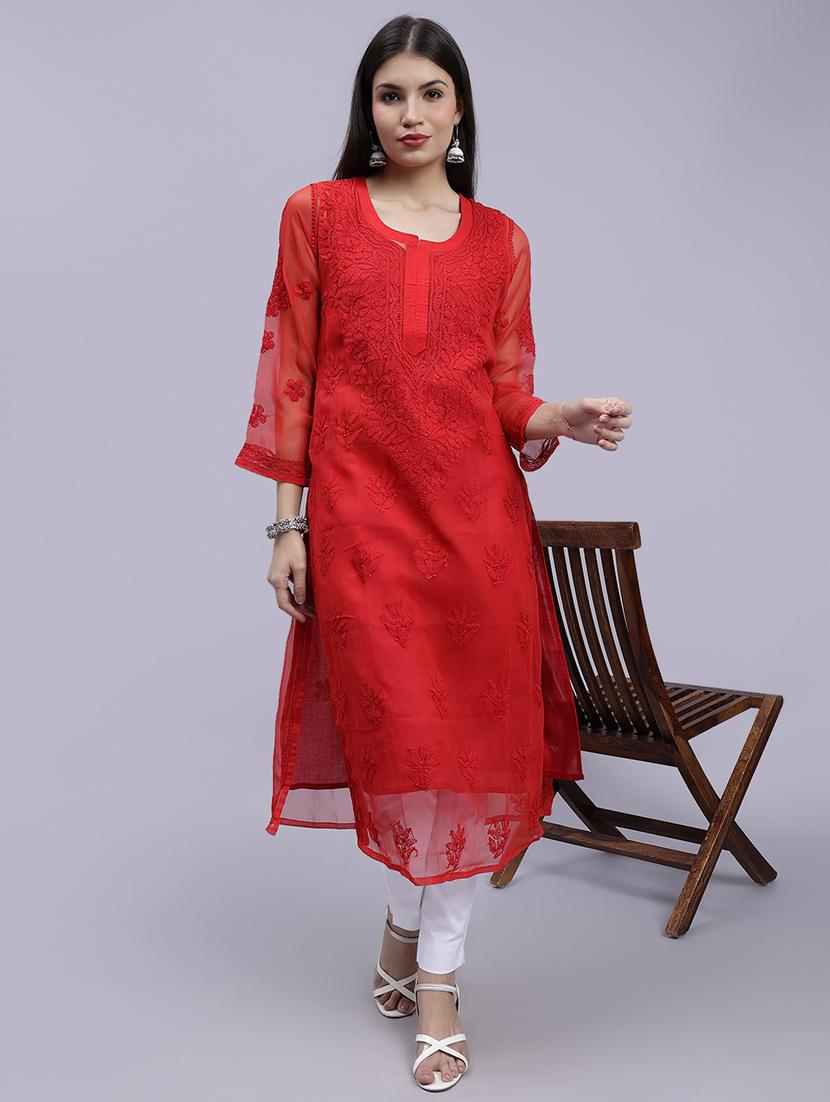 women chikankari straight kurta - 20495048 -  Standard Image - 1