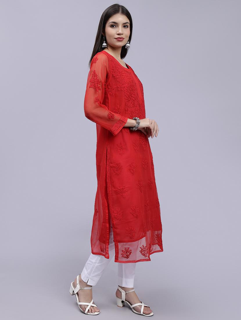 women chikankari straight kurta - 20495048 - Standard Image - 4