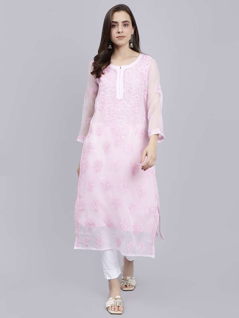 women chikankari straight kurta - 20495049 -  Standard Image - 1