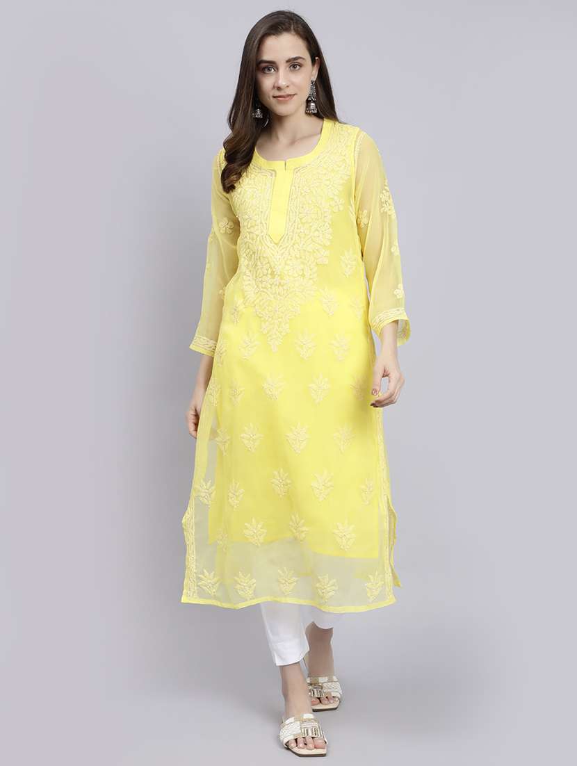 women chikankari straight kurta