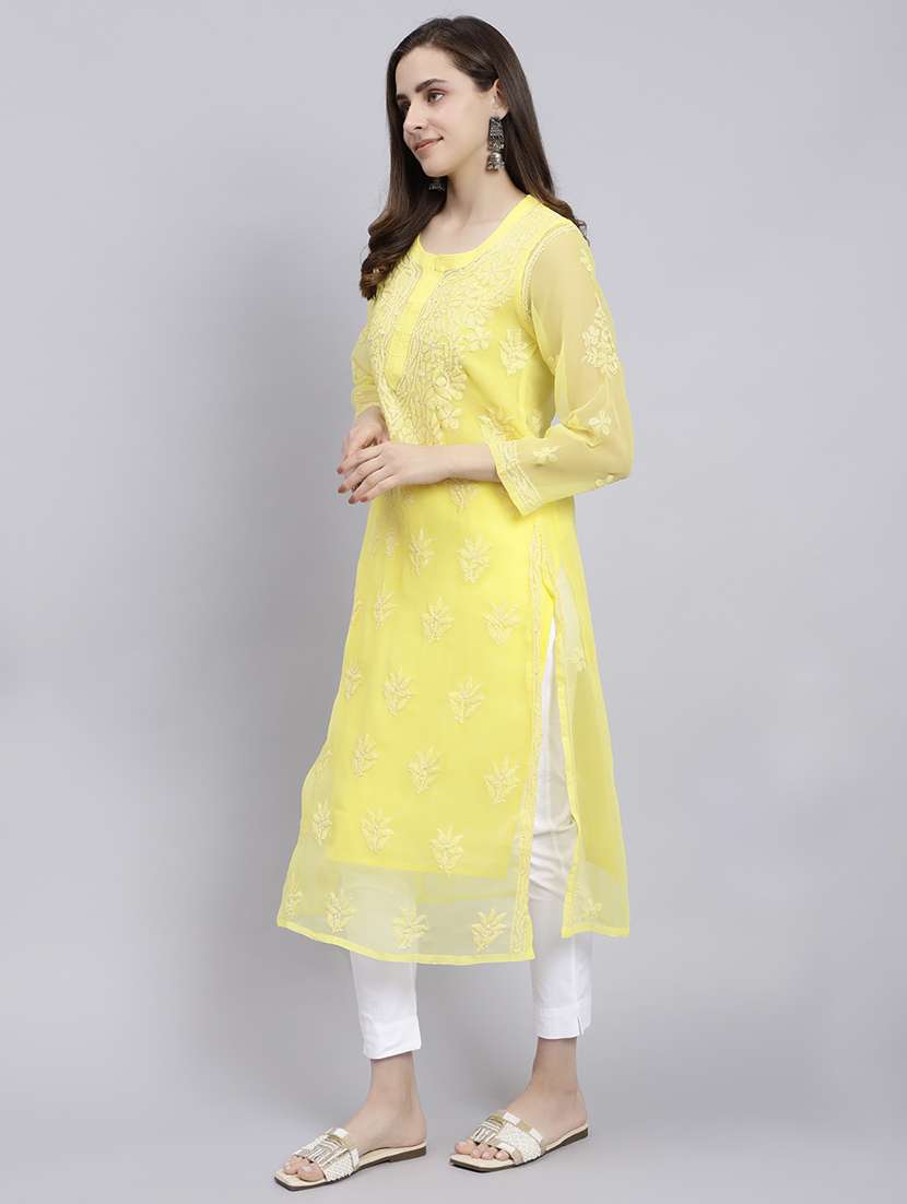 women chikankari straight kurta - 20495050 - Standard Image - 1