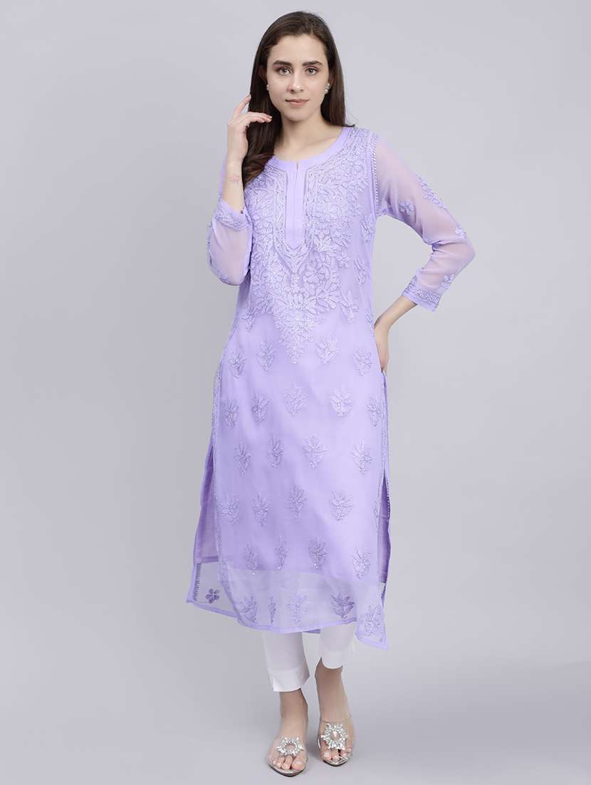 women chikankari straight kurta - 20495052 -  Standard Image - 1