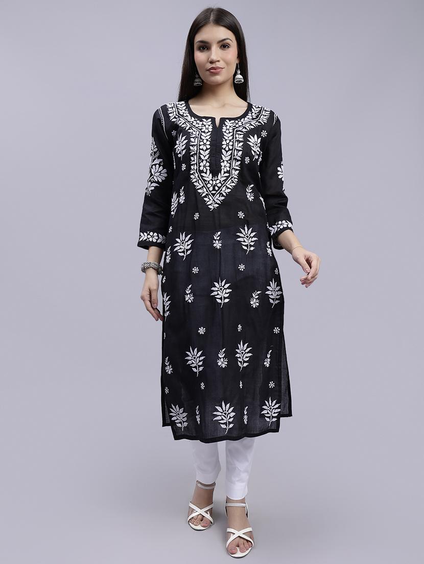 women chikankari straight kurta - 20495056 -  Zoom Image - 0