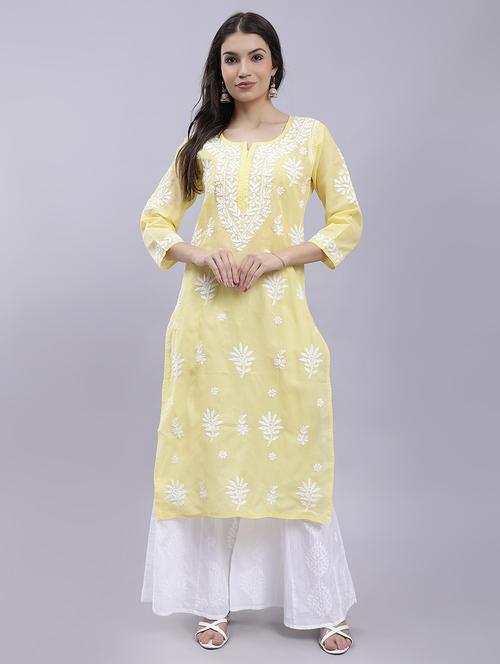 women chikankari straight kurta - 20495060 -  Standard Image - 0