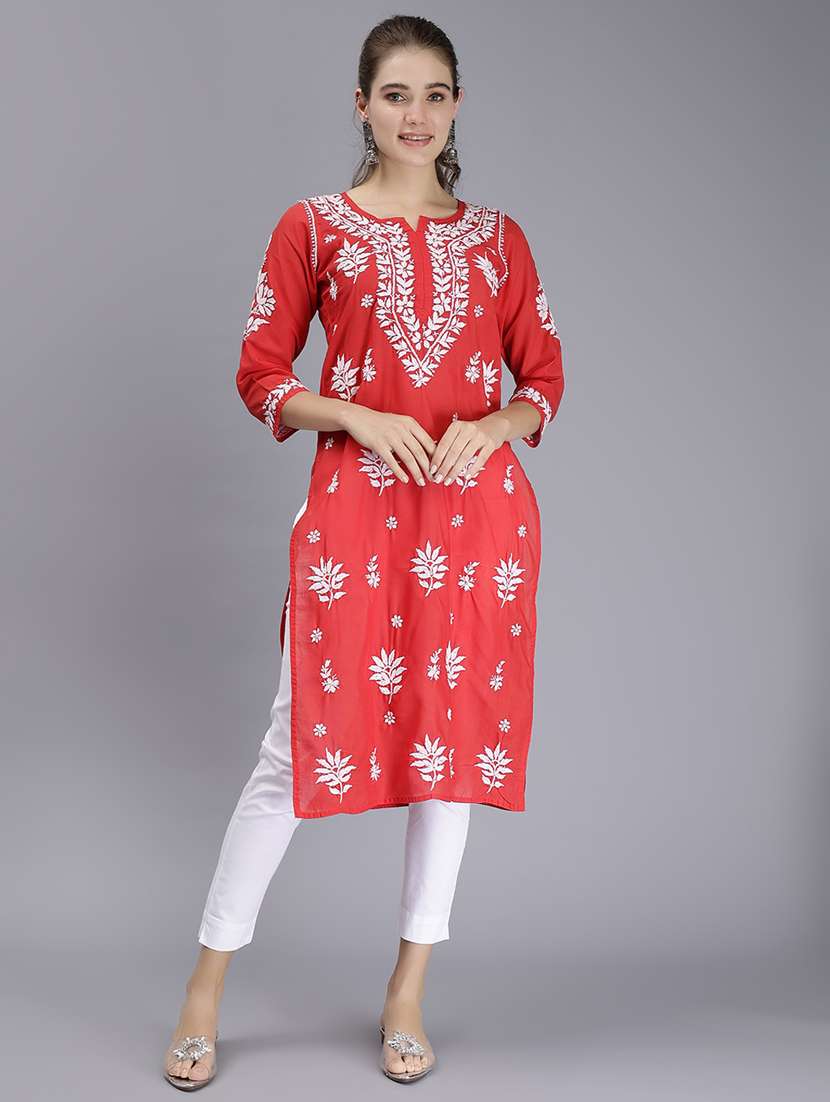 women chikankari straight kurta