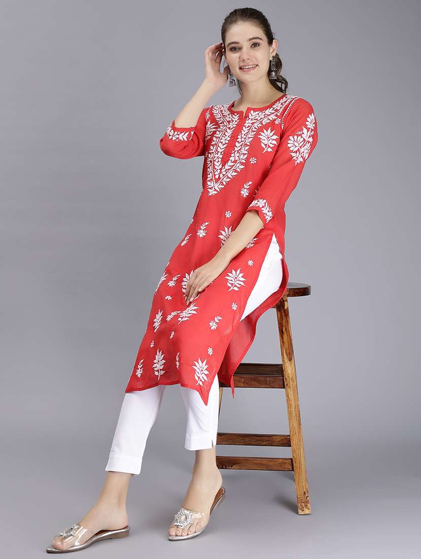 women chikankari straight kurta - 20495061 -  Standard Image - 1