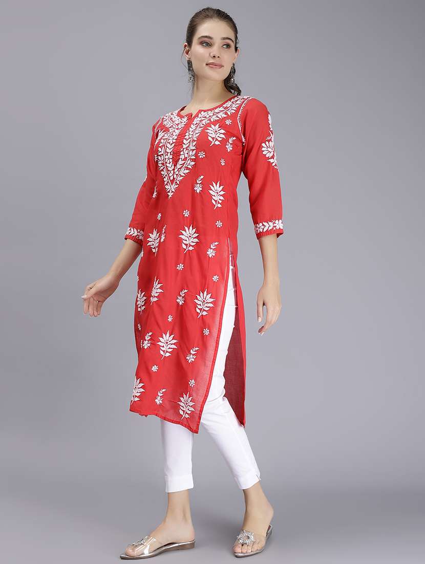 women chikankari straight kurta - 20495061 -  Standard Image - 4