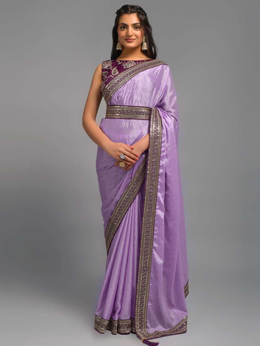 women's self design lavender colored saree with blouse