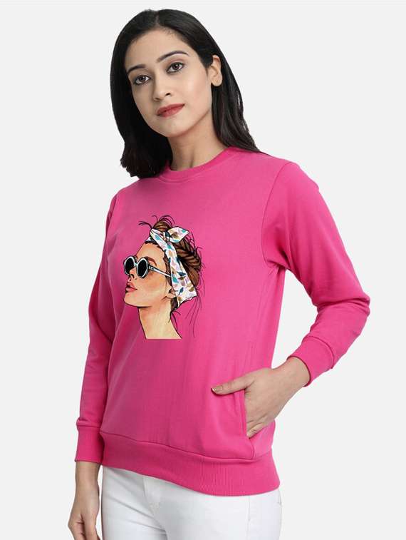 pink fleece chest print sweatshirt - 20495911 -  Standard Image - 1