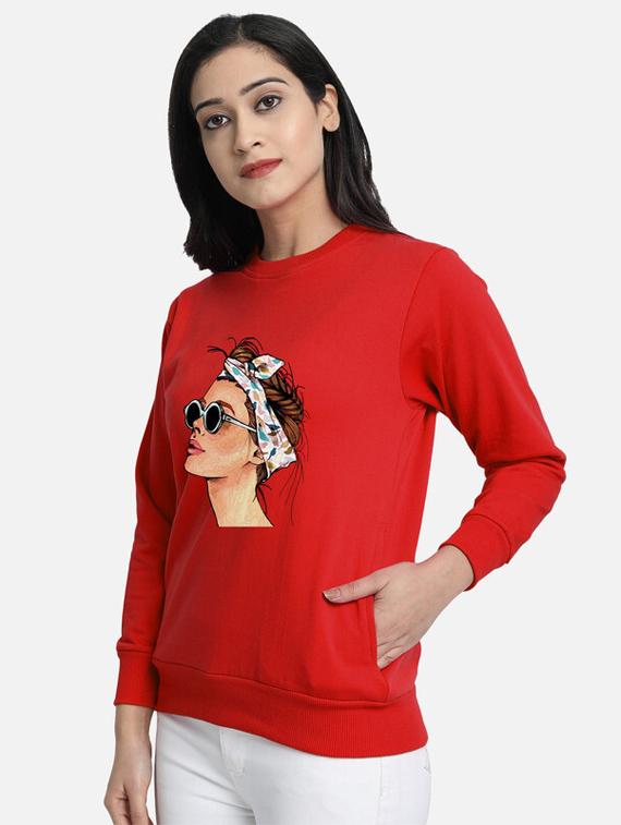 red fleece front print sweatshirt - 20495915 - Standard Image - 1