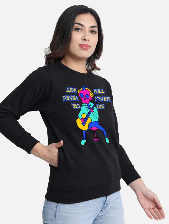 black fleece front print sweatshirt - 20495932 - Standard Image - 1