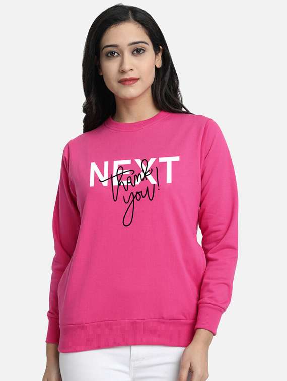 fuchsia fleece chest print sweatshirt
