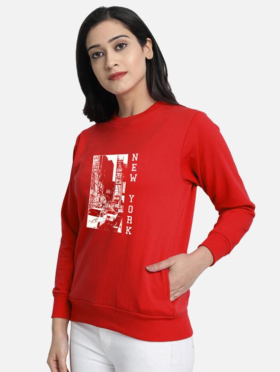 red fleece front print sweatshirt - 20495961 - Standard Image - 1