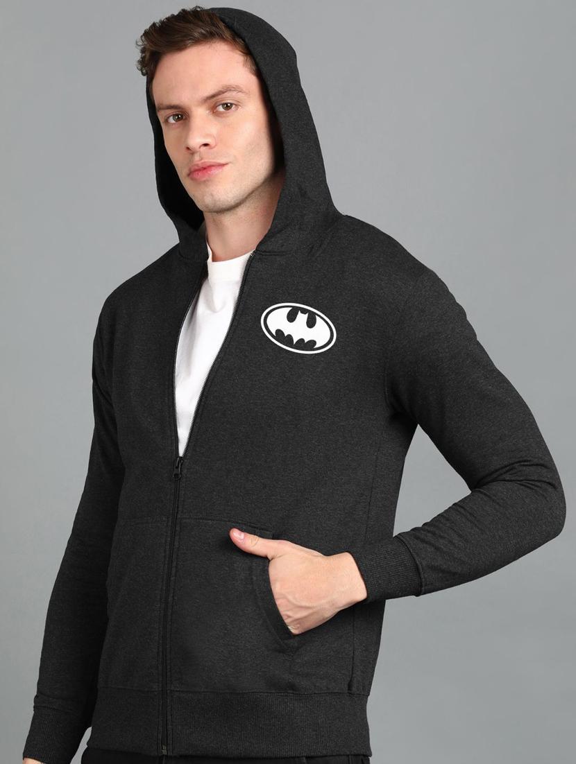 men placement print charcoal cotton hooded sweatshirt - 20496290 -  Standard Image - 1