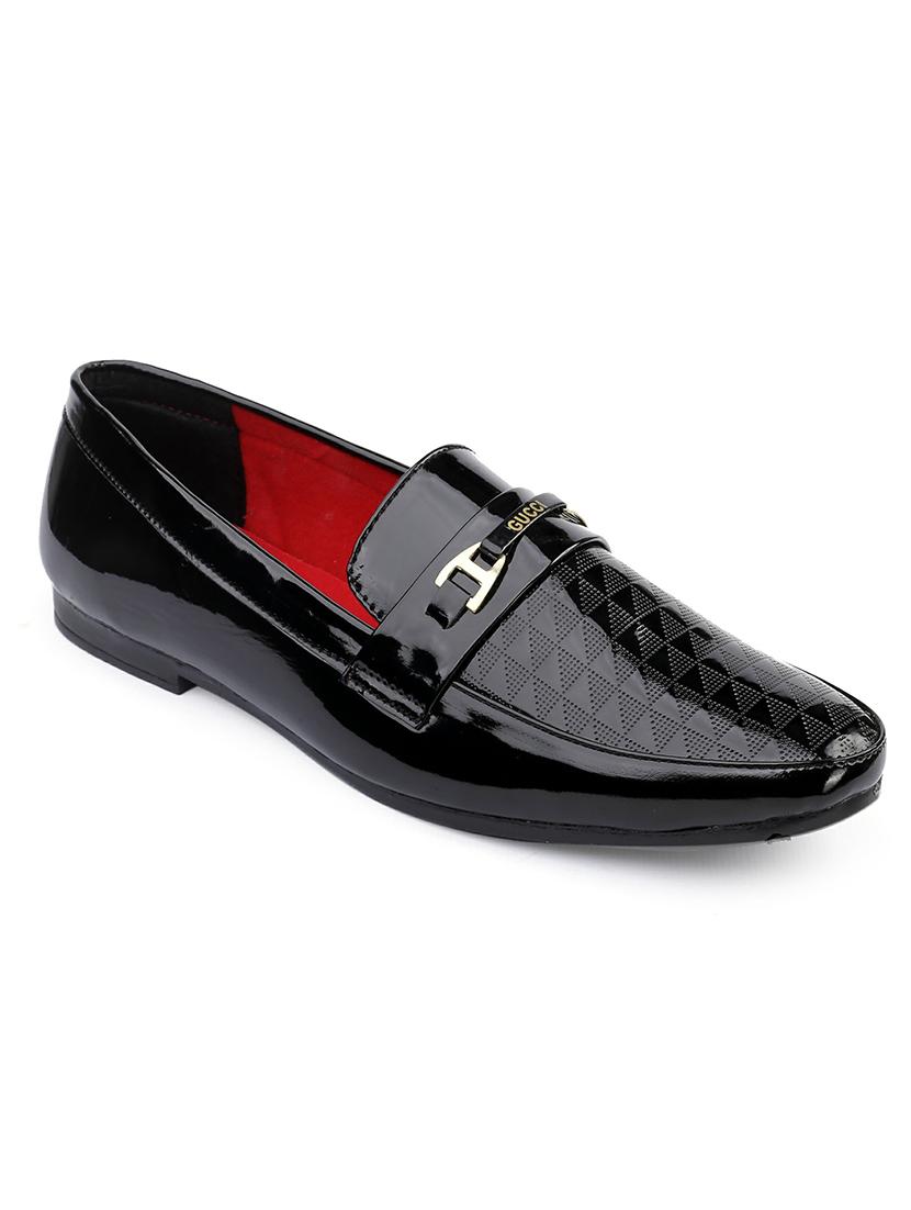 men textured black slip on moccasions - 20496735 -  Zoom Image - 0