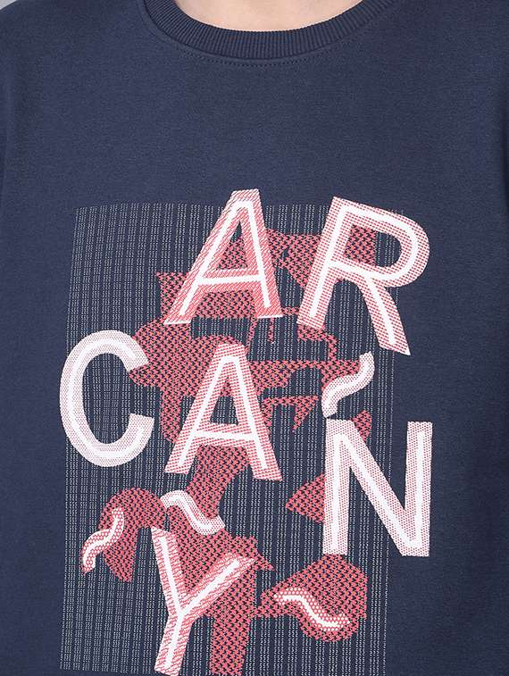 men graphic printed navy blue cotton blend sweatshirt - 20497259 -  Standard Image - 4