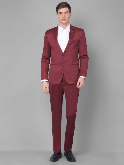 men solid maroon polyester 2-piece slim fit suit - 20497270 - Standard Image - 0