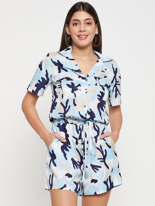 light blue abstract print romper jumpsuit - 20497504 - Standard Image - 0