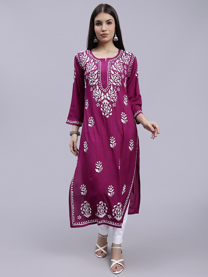 women chikankari straight kurta - 20497511 -  Zoom Image - 0