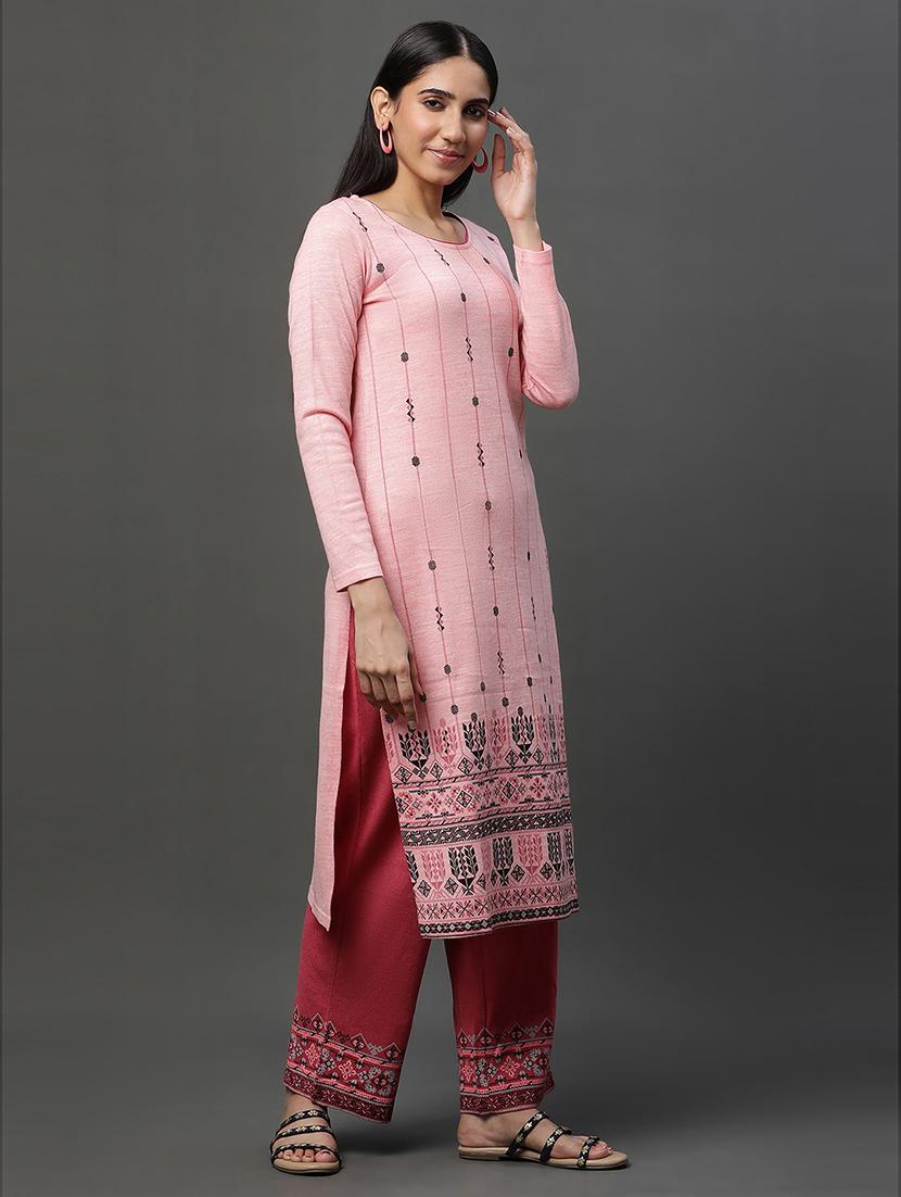 women pink round neck kurta palazzo set - 20497671 - Standard Image - 1