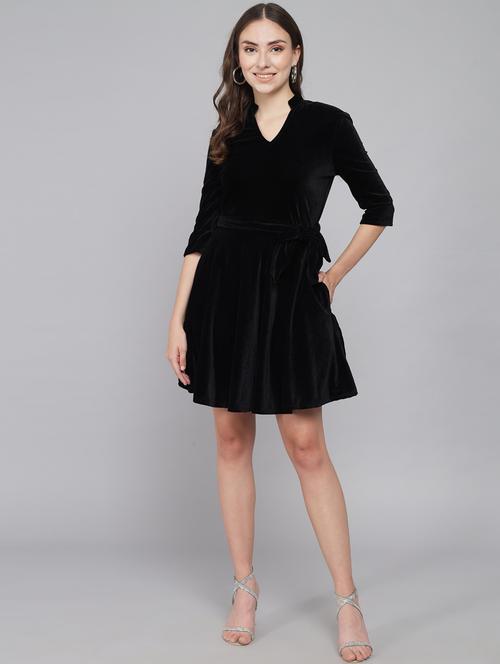 black solid a-line dress - 20497699 - Standard Image - 0