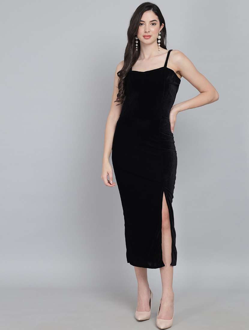 black solid high slit dress - 20497711 - Zoom Image - 0
