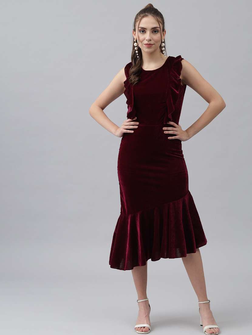 maroon solid pephem dress
