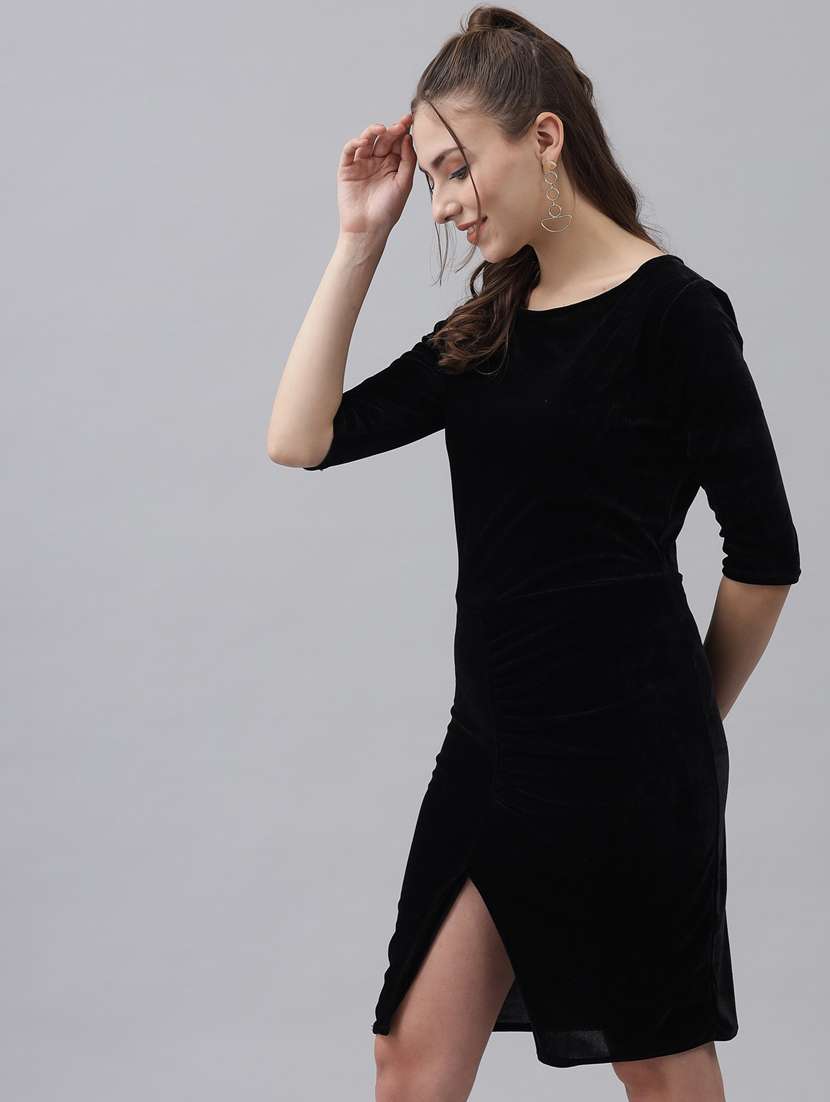 black solid high slit dress - 20497732 - Zoom Image - 0
