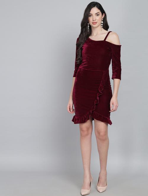 women maroon velvet bodycon dress - 20497742 - Standard Image - 0