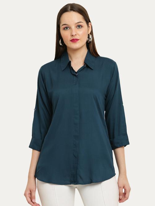 teal rayon regular shirt - 20498737 - Standard Image - 0
