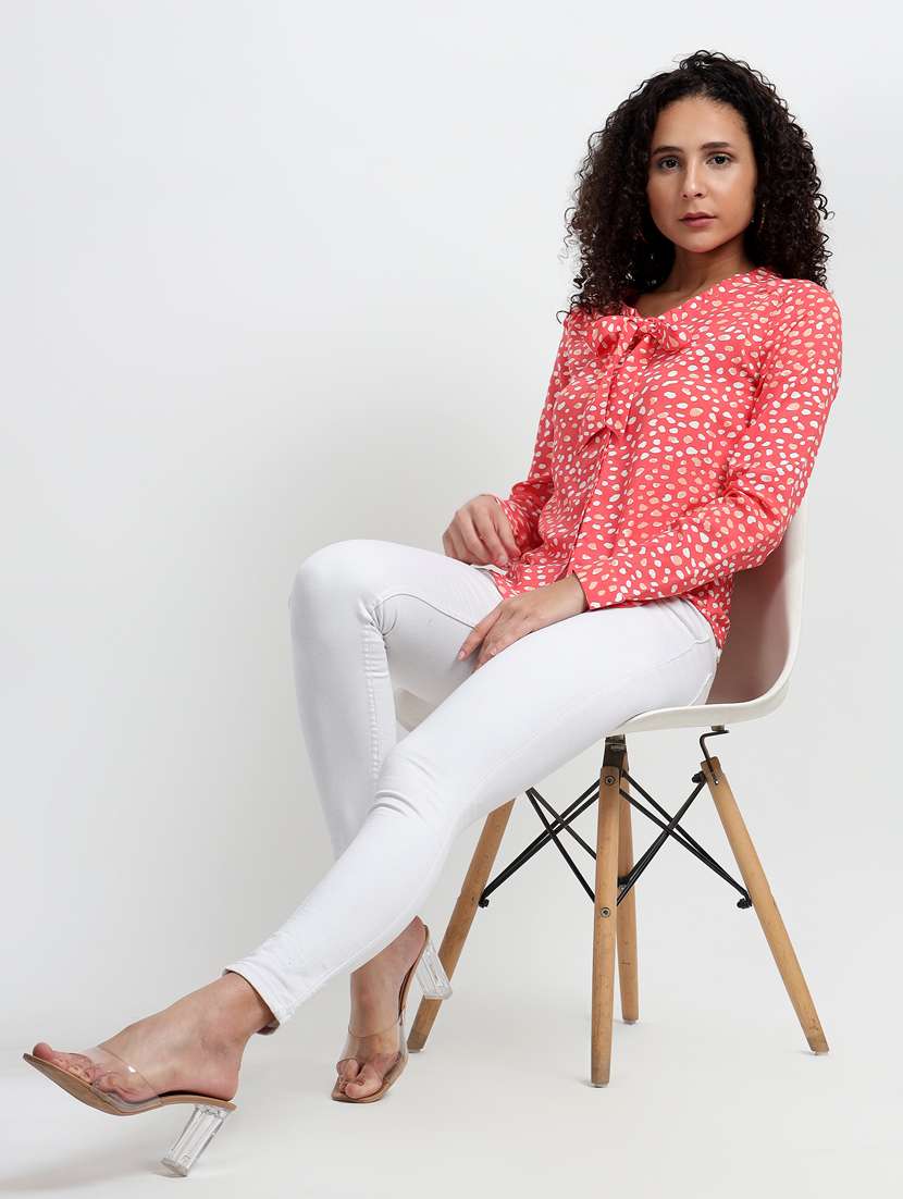 animal printed tie up neck top - 20499033 - Standard Image - 4