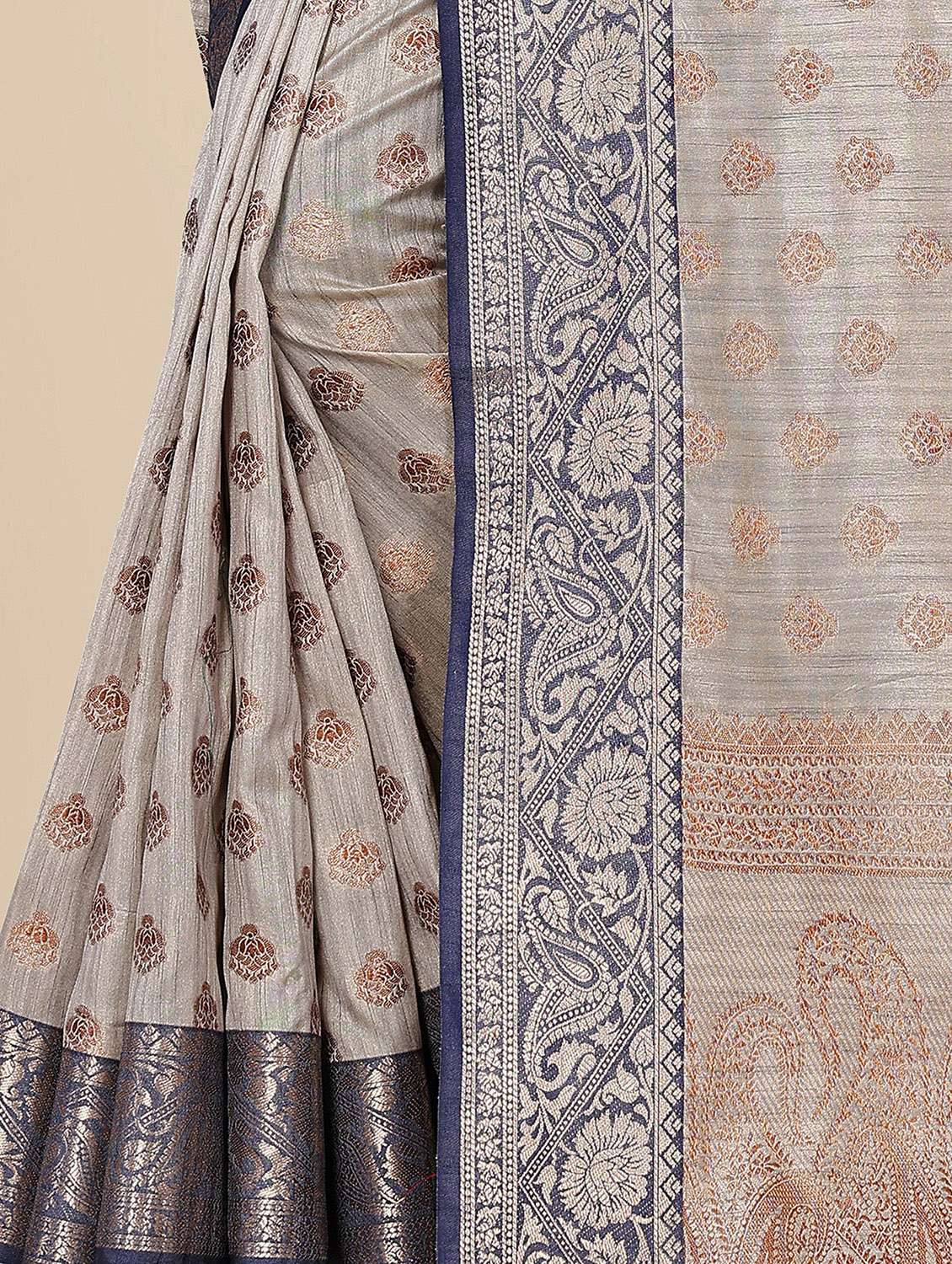 women grey self design kanjivaram saree with blouse - 20499072 -  Standard Image - 1